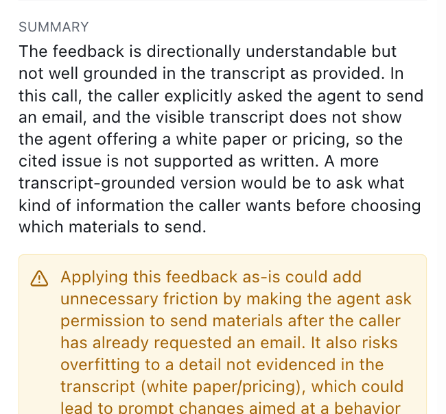 The Curator's written analysis of a piece of feedback.